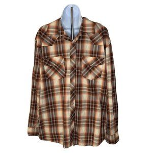 Red Ranch Pearl Snap Shirt Mens Size XL Orange Red Plaid Long Sleeve Western